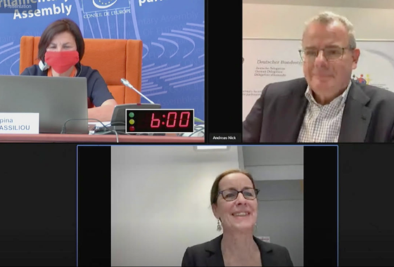 Remote meeting of the Political Affairs Comittee, chaired by Andreas Nick, with the participation of MEP, Fabienne Keller, in December 2020