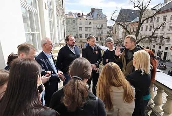The delegation meet the mayor of Lviv, Andriy Sadovyi
