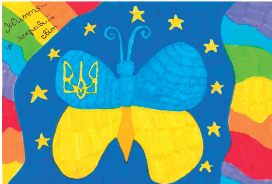 Dessin de Kateryna Rak « Les enfants d’Ukraine pour la paix »