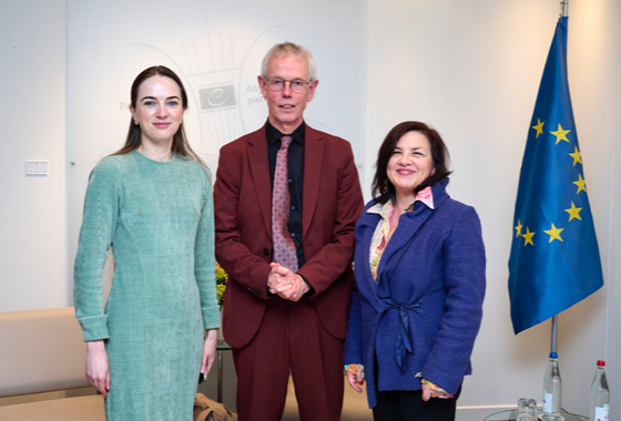 Despina meeting with Oleksandra Matviichuk, 2022 Nobel Laureate, and Tiny Kox, PACE President, during the PACE Winter Session, January 2023