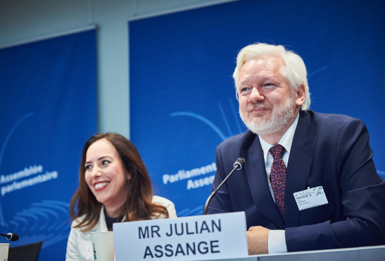 Mr Assange was accompanied by his wife Stella